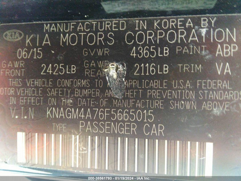 2015 KIA OPTIMA LX - KNAGM4A76F5665015