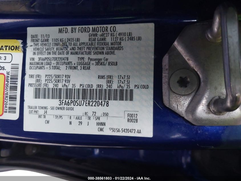 2014 FORD FUSION ENERGI TITANIUM - 3FA6P0SU7ER220478