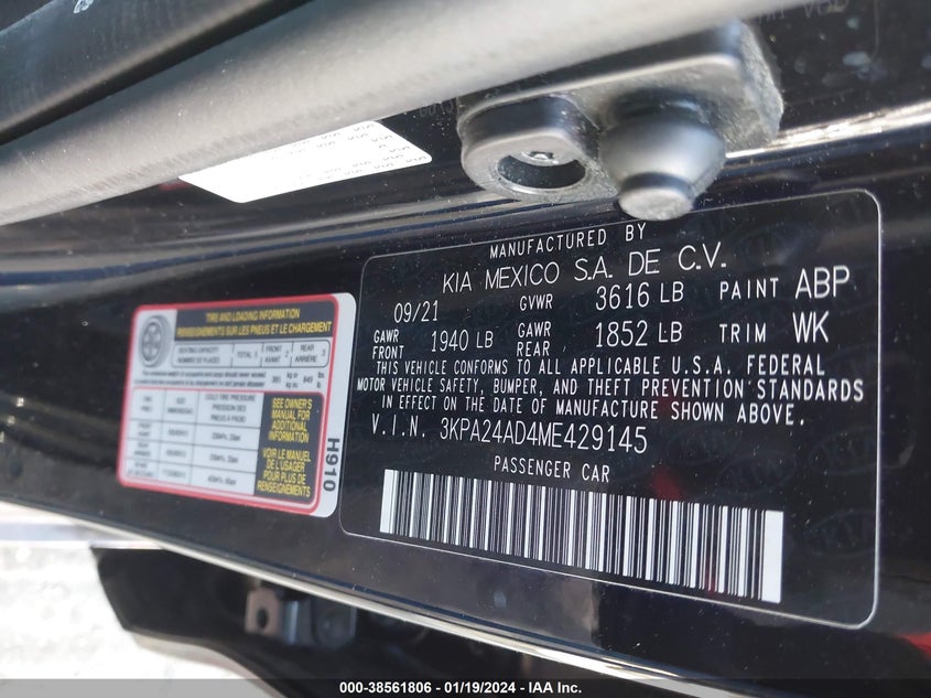 VIN 3KPA24AD4ME429145 2021 KIA RIO S