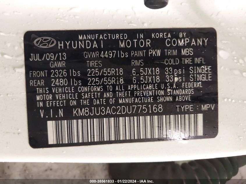 2013 HYUNDAI TUCSON GLS/LIMITED - KM8JU3AC2DU775168