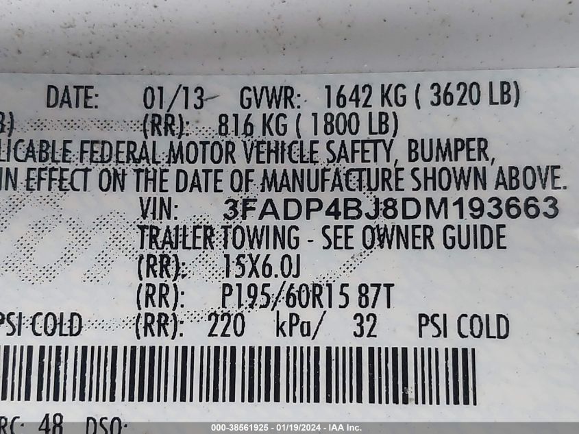 2013 FORD FIESTA SE - 3FADP4BJ8DM193663