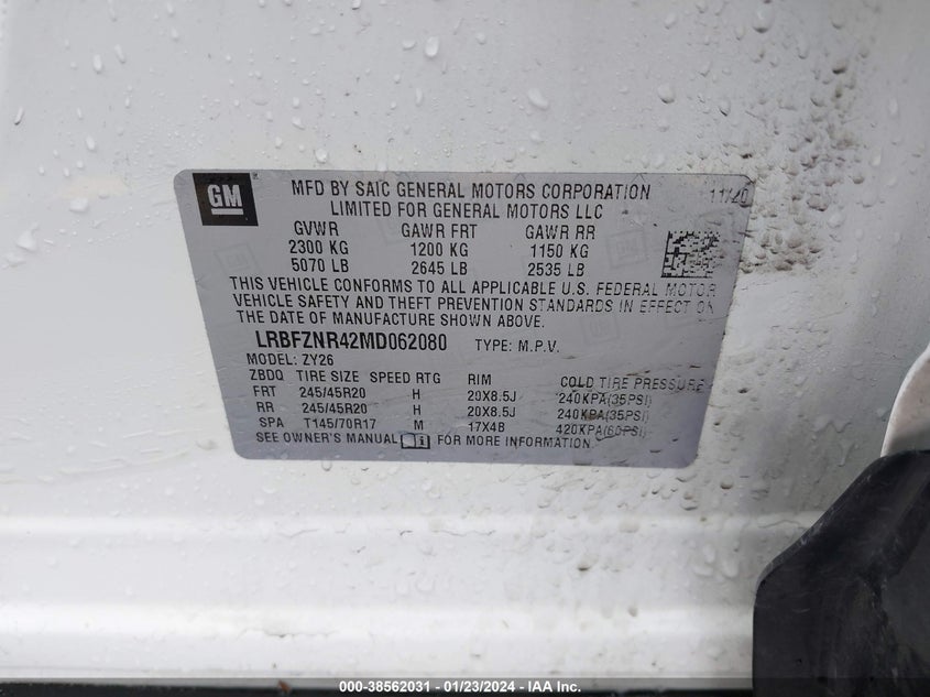 VIN LRBFZNR42MD062080 2021 BUICK ENVISION ESSENCE