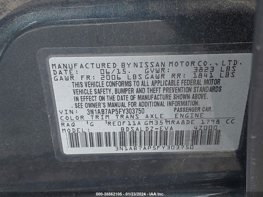 2015 NISSAN SENTRA SV - 3N1AB7AP5FY303750