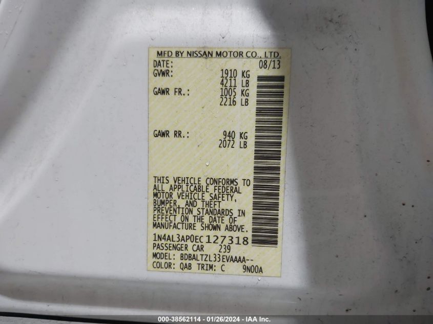 2014 NISSAN ALTIMA 2.5 SV - 1N4AL3AP0EC127318