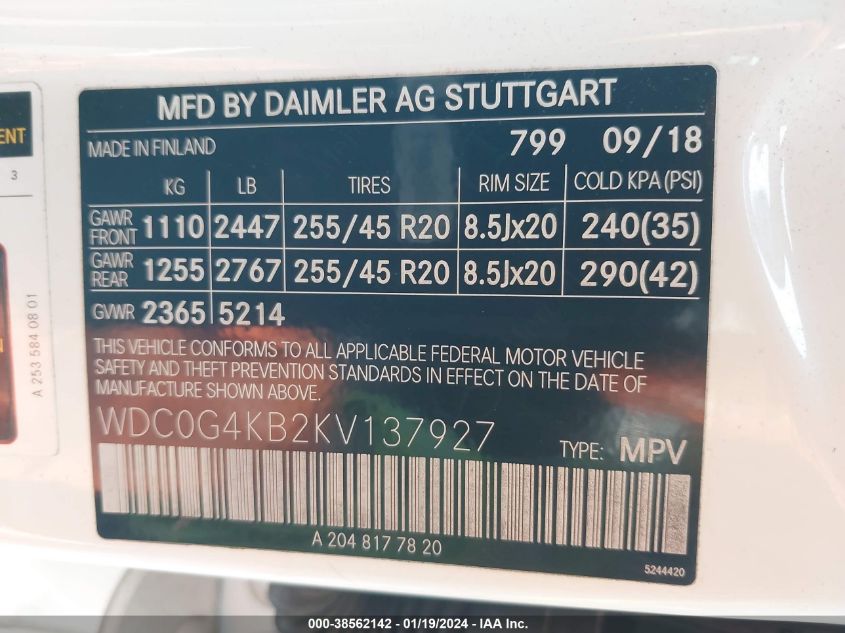 2019 MERCEDES-BENZ GLC 300 4MATIC - WDC0G4KB2KV137927