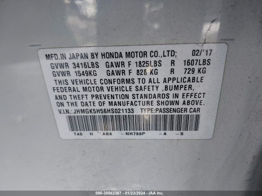 2017 HONDA FIT LX - JHMGK5H56HS021133