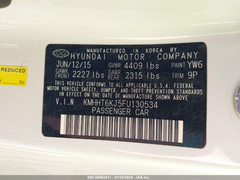 2015 HYUNDAI GENESIS 3.8 BASE - KMHHT6KJ5FU130534