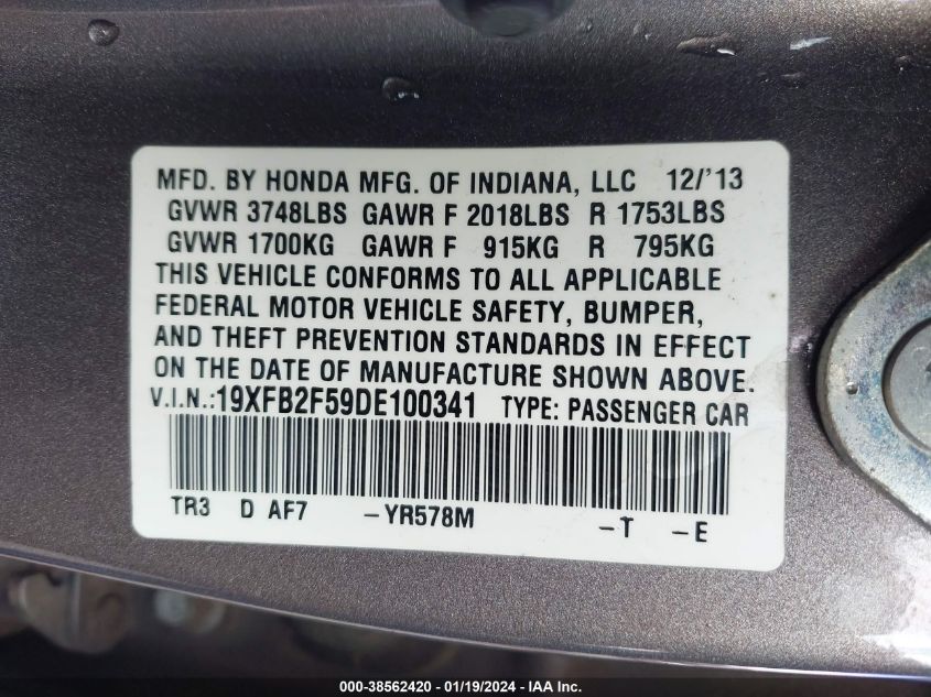 2013 HONDA CIVIC LX - 19XFB2F59DE100341