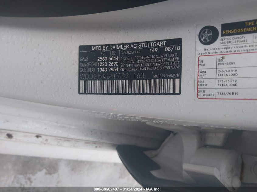 2019 MERCEDES-BENZ CLS 450 4MATIC WDD2J5KB4KA021163