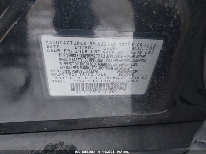 2020 NISSAN KICKS S - 3N1CP5BV7LL548876