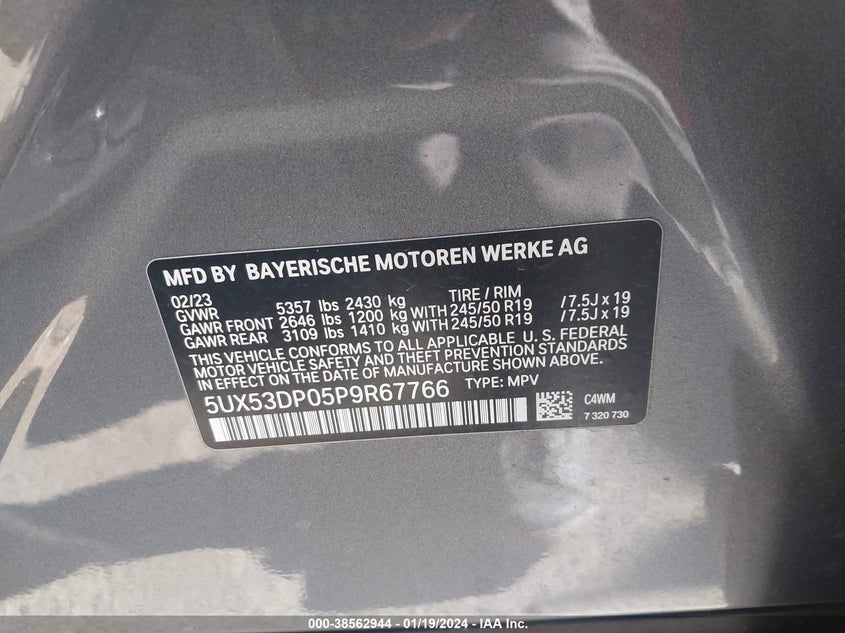 VIN 5UX53DP05P9R67766 2023 BMW X3 XDRIVE30I