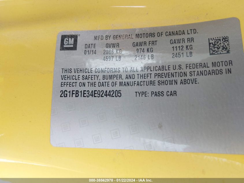 2014 CHEVROLET CAMARO LT - 2G1FB1E34E9244205