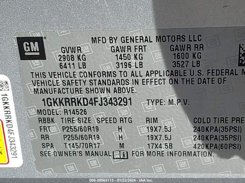 2015 GMC ACADIA SLT-1 - 1GKKRRKD4FJ343291