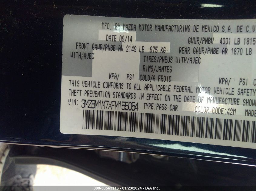 2015 MAZDA MAZDA3 I GRAND TOURING - 3MZBM1M7XFM155054
