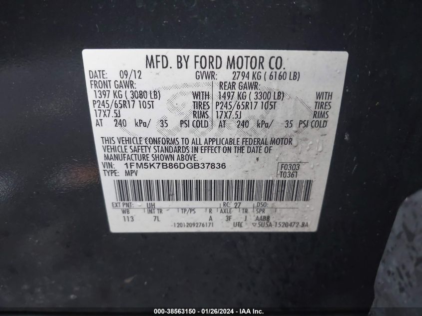 2013 FORD EXPLORER - 1FM5K7B86DGB37836