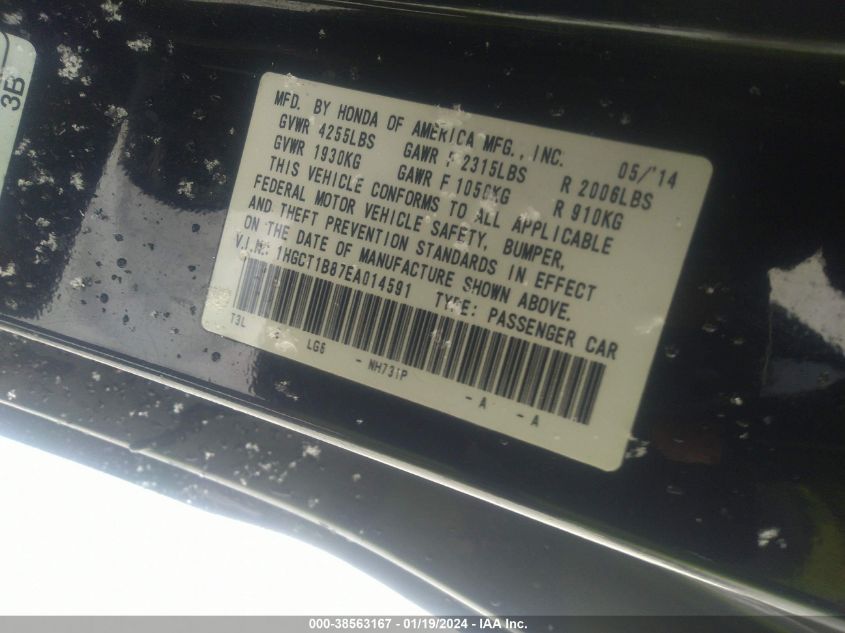 2014 HONDA ACCORD EX-L - 1HGCT1B87EA014591