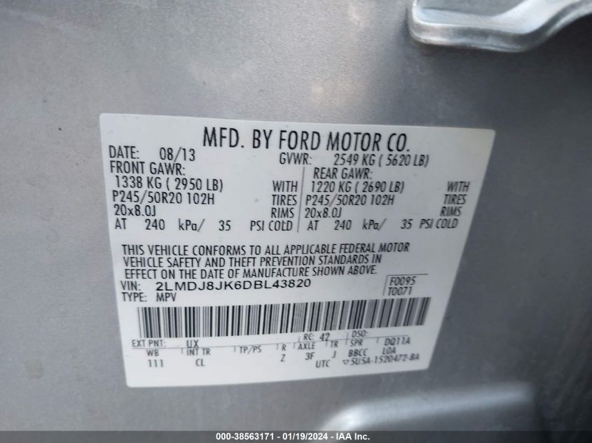 2013 LINCOLN MKX - 2LMDJ8JK6DBL43820