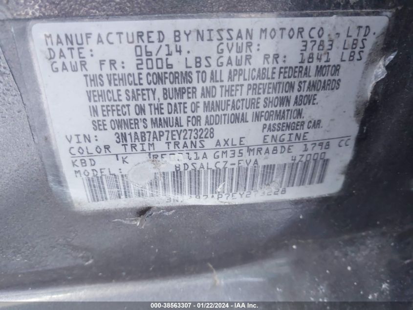 2014 NISSAN SENTRA S/SV/SR/SL - 3N1AB7AP7EY273228