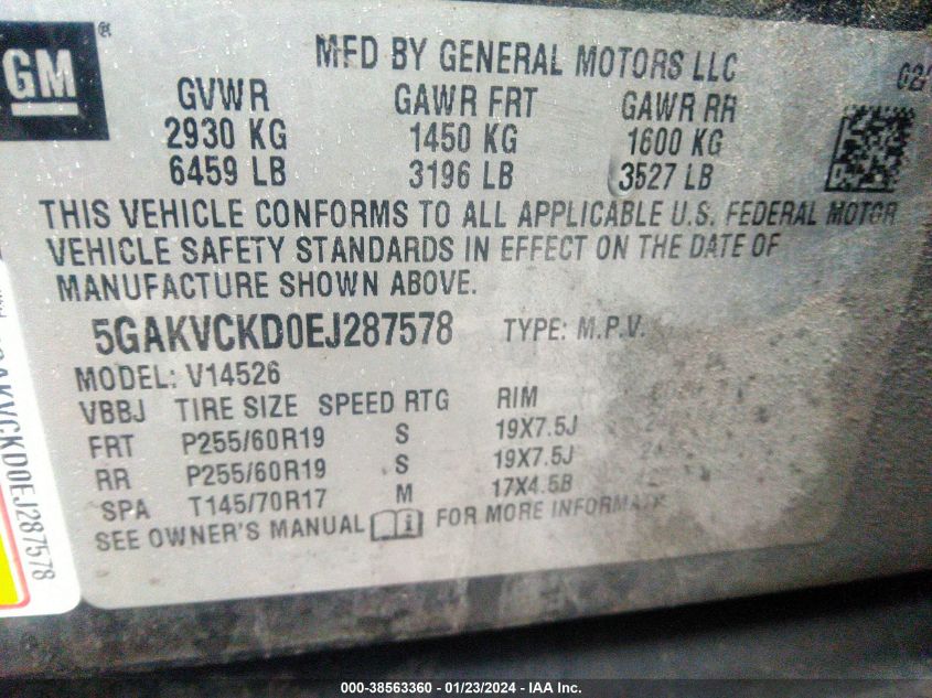 2014 BUICK ENCLAVE - 5GAKVCKD0EJ287578