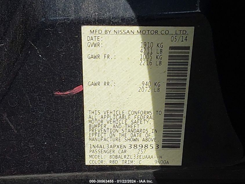 2014 NISSAN ALTIMA 2.5 S - 1N4AL3APXEN389853