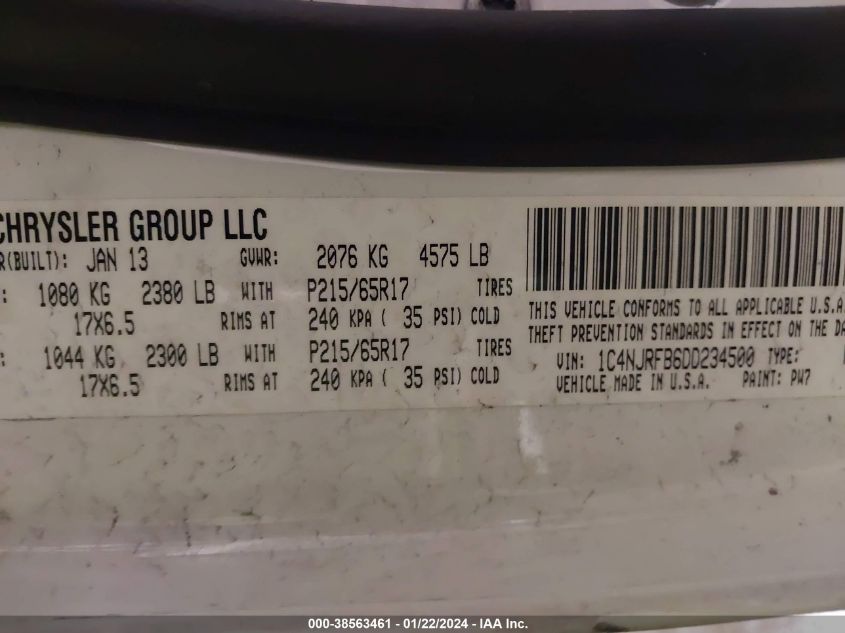 2013 JEEP PATRIOT LATITUDE - 1C4NJRFB6DD234500