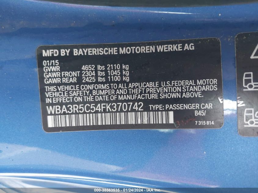 2015 BMW 435I XDRIVE - WBA3R5C54FK370742
