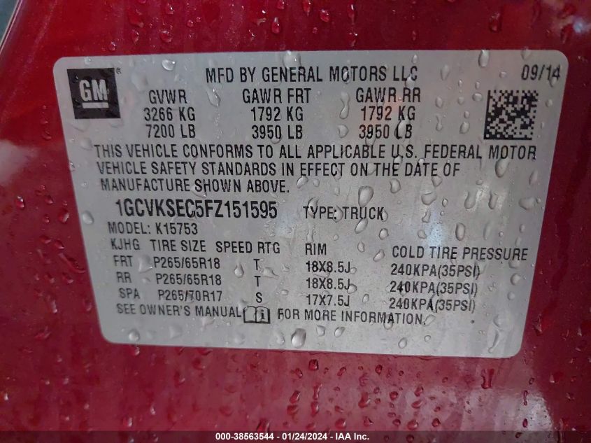 2015 CHEVROLET SILVERADO 1500 2LZ - 1GCVKSEC5FZ151595