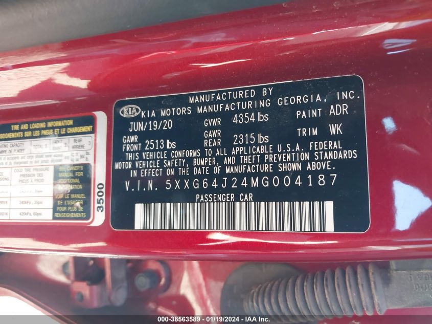2021 KIA K5 GT-LINE - 5XXG64J24MG004187