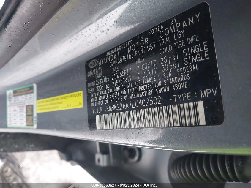 VIN KM8K22AA7LU402502 2020 HYUNDAI KONA SEL