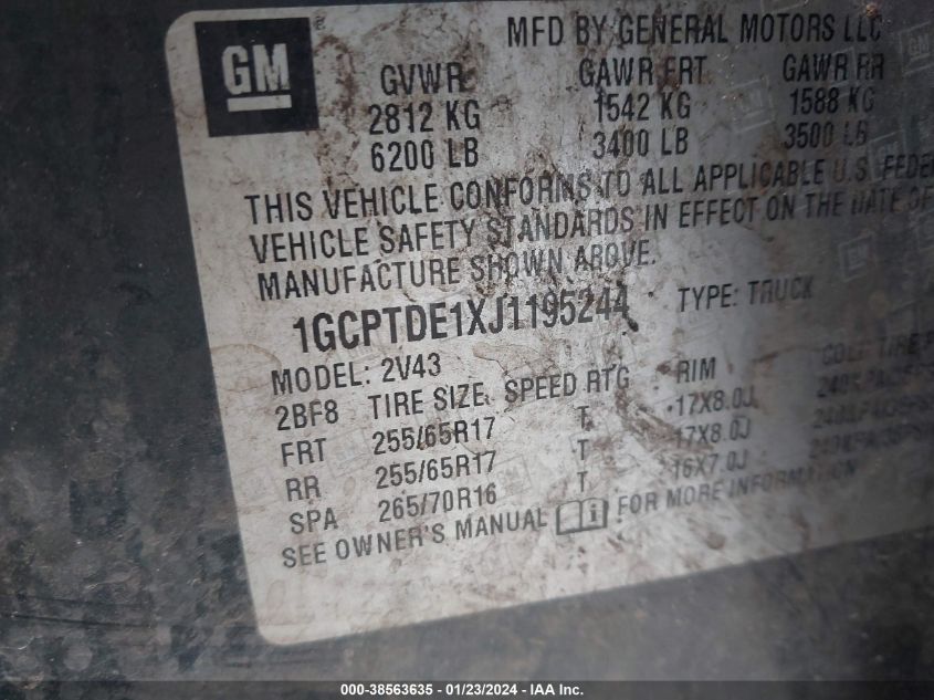 2018 CHEVROLET COLORADO Z71 - 1GCPTDE1XJ1195244