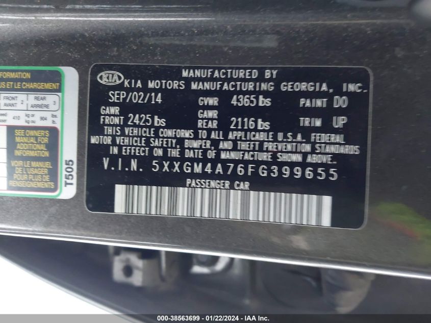 2015 KIA OPTIMA LX - 5XXGM4A76FG399655