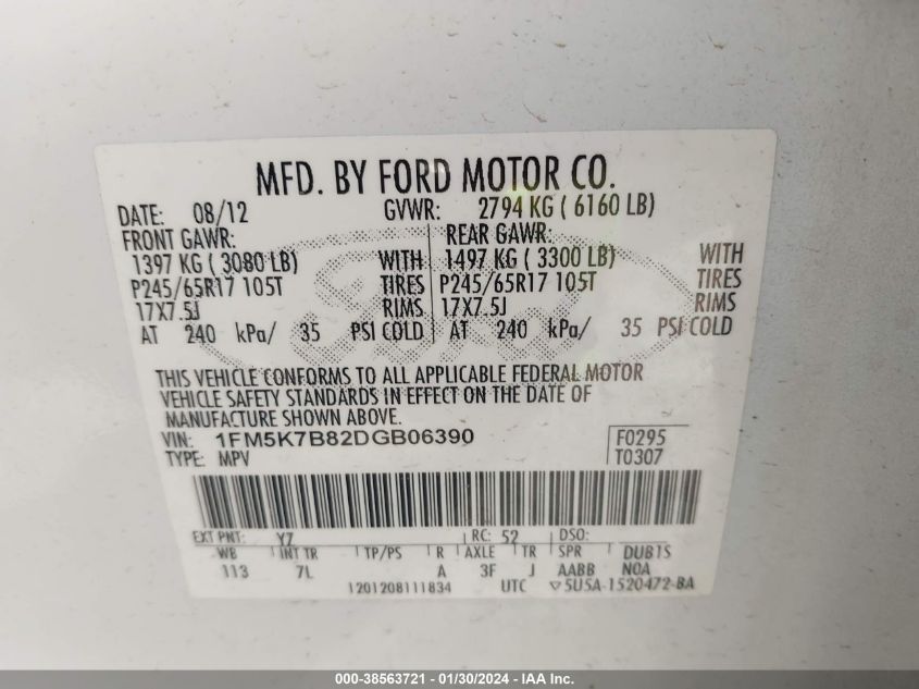 2013 FORD EXPLORER - 1FM5K7B82DGB06390