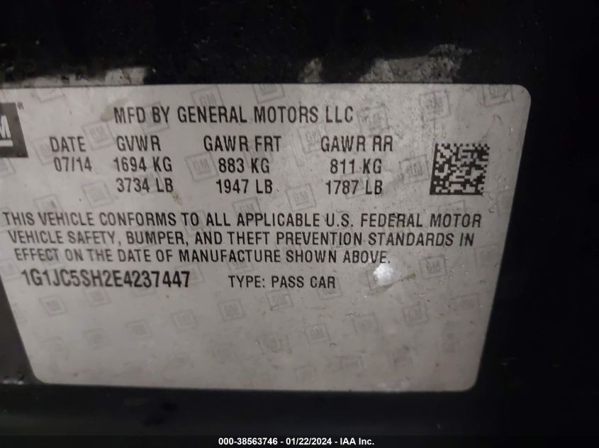 2014 CHEVROLET SONIC LT - 1G1JC5SH2E4237447