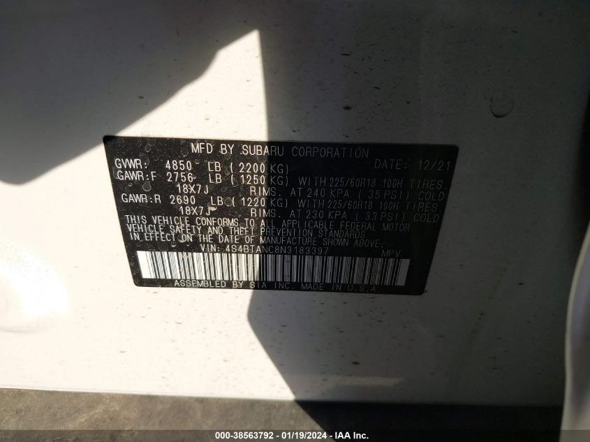 2022 SUBARU OUTBACK LIMITED - 4S4BTANC8N3183397