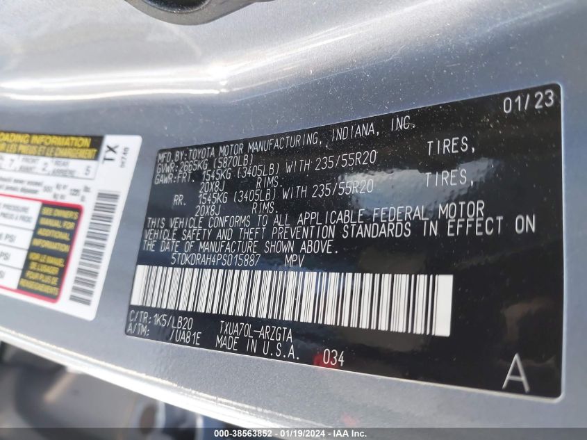 2023 TOYOTA HIGHLANDER LIMITED - 5TDKDRAH4PS015887