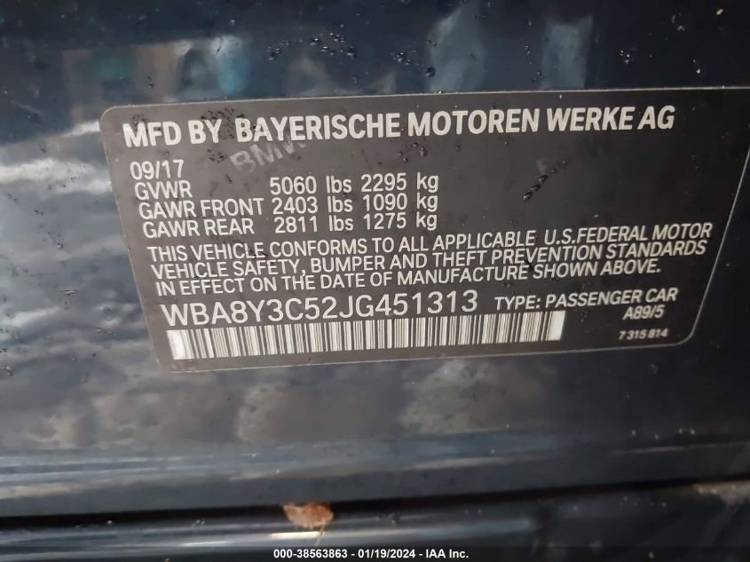 2018 BMW 340I GRAN TURISMO XDRIVE WBA8Y3C52JG451313