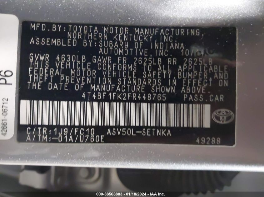 2015 TOYOTA CAMRY LE - 4T4BF1FK2FR448765