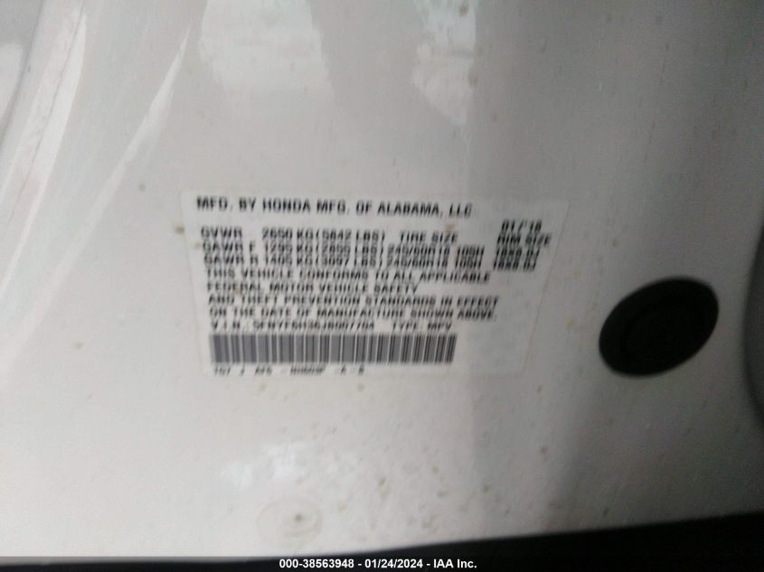 2018 HONDA PILOT EX - 5FNYF6H36JB007704