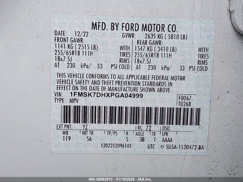 2023 FORD EXPLORER XLT - 1FMSK7DHXPGA04999