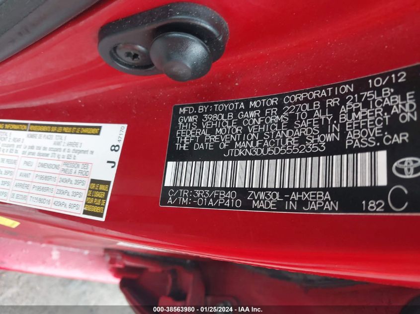 2013 TOYOTA PRIUS - JTDKN3DU5D5552353