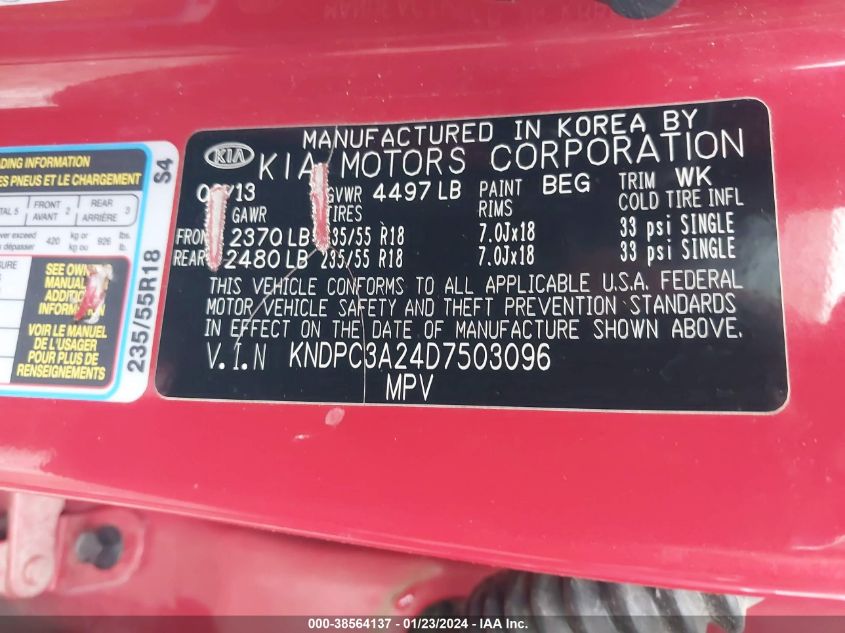 2013 KIA SPORTAGE EX - KNDPC3A24D7503096