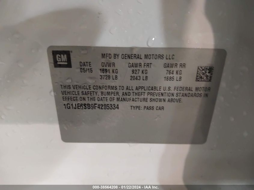 2015 CHEVROLET SONIC LTZ AUTO - 1G1JE6SB9F4205334