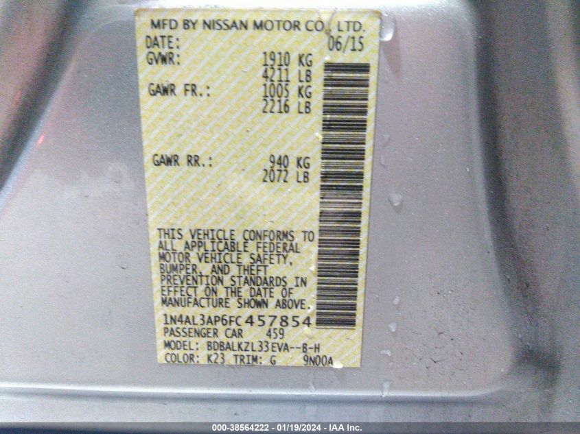 2015 NISSAN ALTIMA 2.5 SV - 1N4AL3AP6FC457854