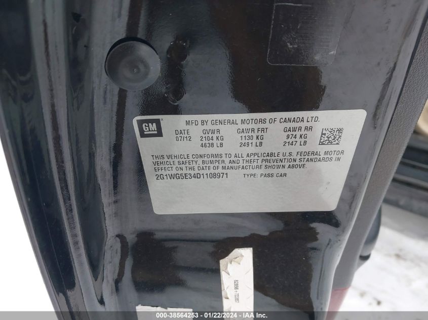 2013 CHEVROLET IMPALA LT - 2G1WG5E34D1108971
