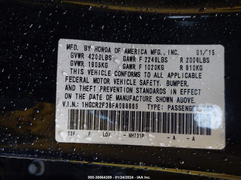 2015 HONDA ACCORD LX - 1HGCR2F36FA098665