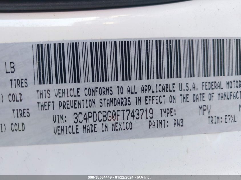 2015 DODGE JOURNEY SXT - 3C4PDCBG0FT743719