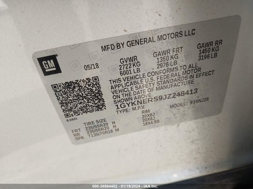 2018 CADILLAC XT5 PREMIUM LUXURY - 1GYKNERS9JZ248413