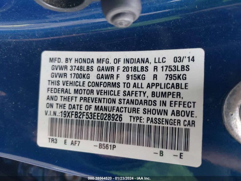 2014 HONDA CIVIC LX - 19XFB2F53EE028926