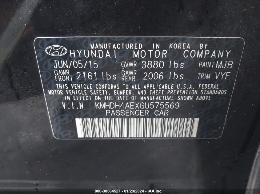 2016 HYUNDAI ELANTRA SE - KMHDH4AEXGU575569