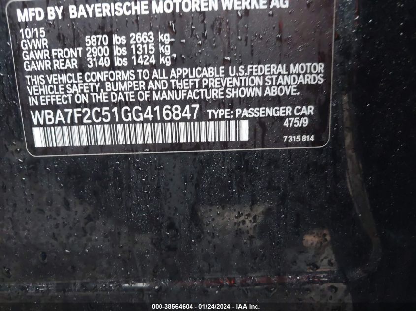 2016 BMW 750I XDRIVE - WBA7F2C51GG416847